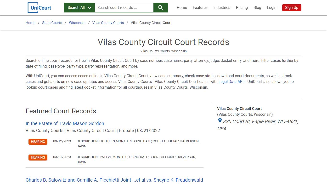 Vilas County Circuit Court Records | Vilas | UniCourt